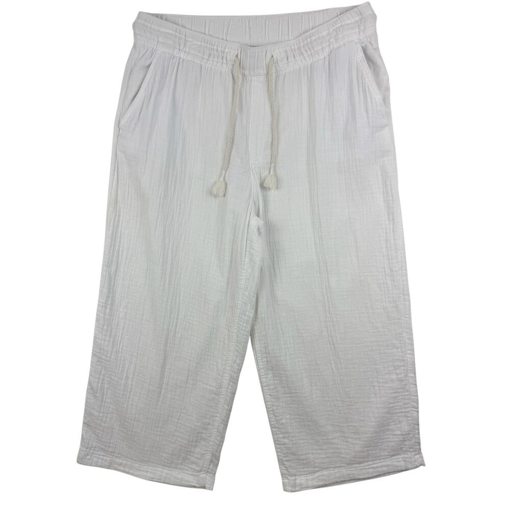 Old Navy Gauze Pants Womens L White Wide Leg Pull On Double Cotton Boho Beachy